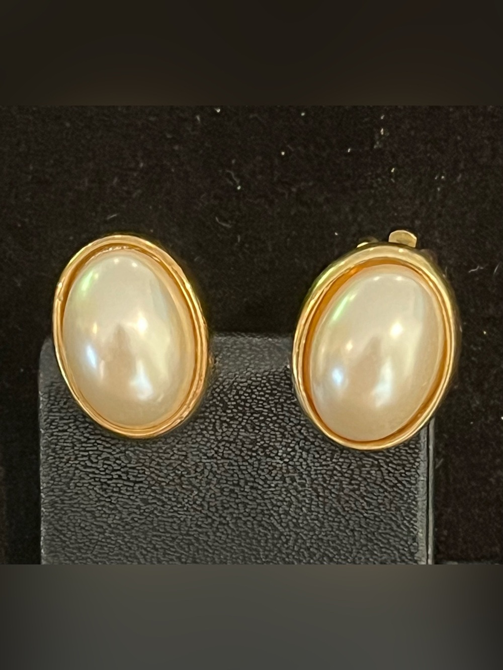 St John Gold-Trim Pearl Oval Clip Earrings